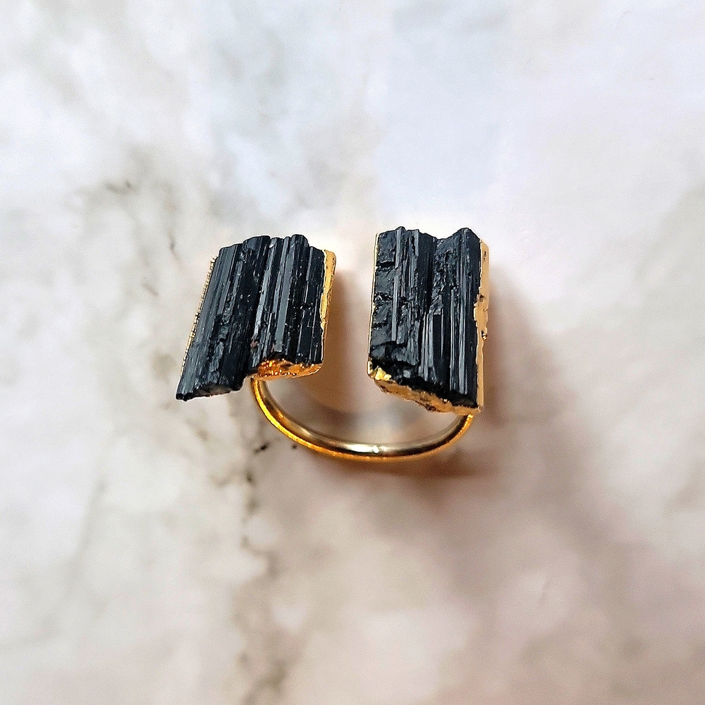 Black And Gold Adjustable Statement Ring - image 1